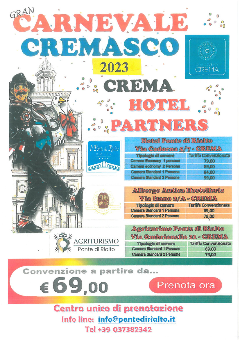 Dove alloggiare a Crema per il Carnevale Cremasco 2023