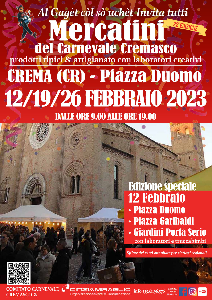 Locandina Ufficiale dei Mercatini del Carnevale Cremasco 2023