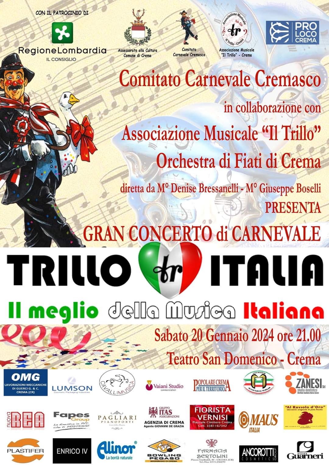 Locandina del Concerto di Carnevale a Crema 2024